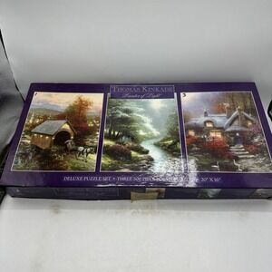 Thomas Kinkade Deluxe Puzzle Set of 3 Used‎ 500 Pieces 20"x16" Cottage 2002